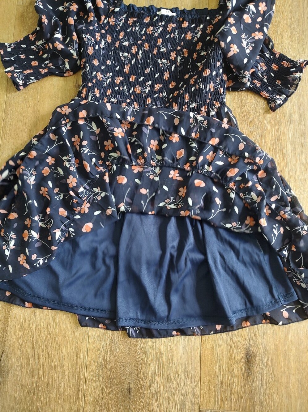 Baltic Born Azlyn Navy Pink Floral Smocked Short Floaty Dress M NWT - Picture 8 of 13